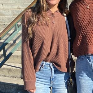 Old Navy Brown Waffle Knit Long Sleeve